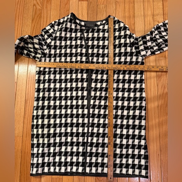 The Limited Black White Trench Coat Houndstooth Pattern Leather Trim w/ Pockets - Picture 9 of 9